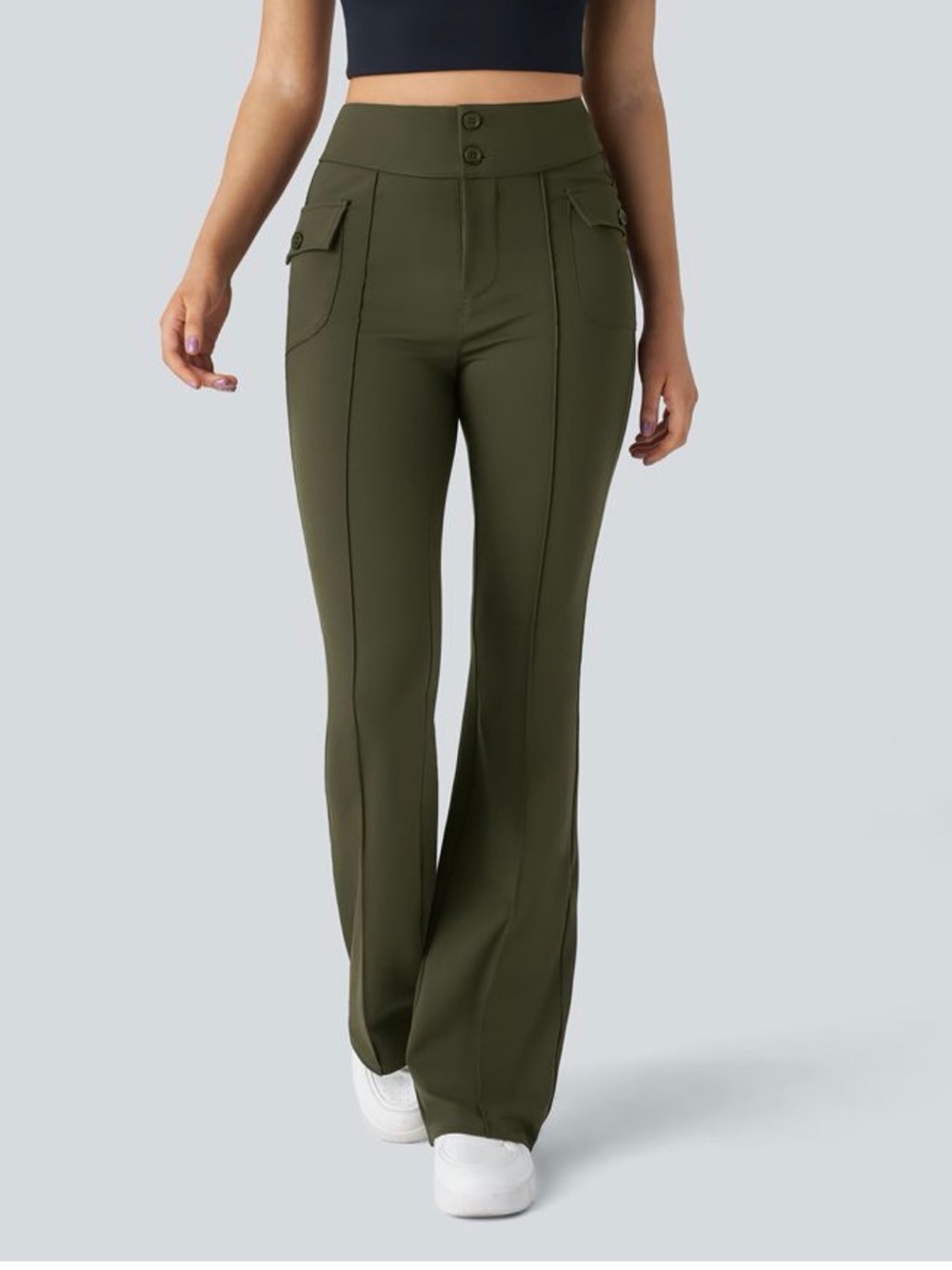 HALARA High Waisted Side Flap Pocket Flare Casual Cargo Pants - Picture 4 of 11